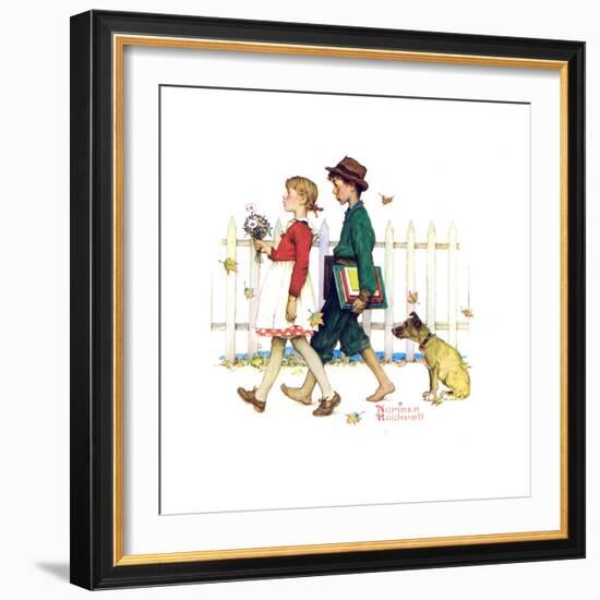 Young Love: Walking to School-Norman Rockwell-Framed Giclee Print