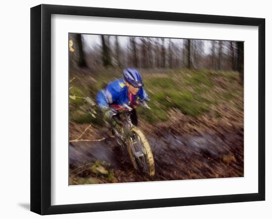 Young Male Recreational Mountain Biker Riding in the Forest-null-Framed Photographic Print