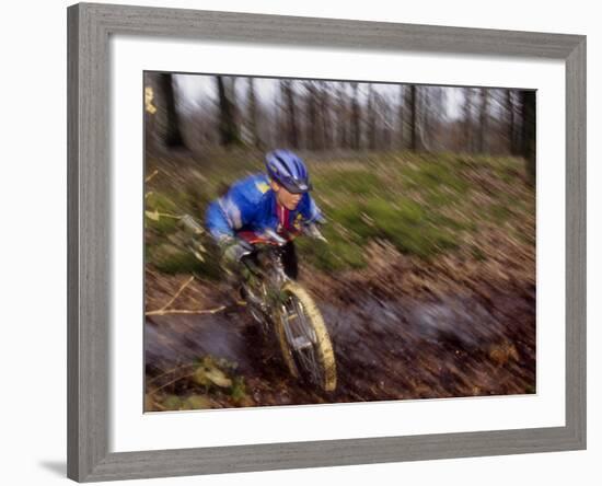 Young Male Recreational Mountain Biker Riding in the Forest-null-Framed Photographic Print