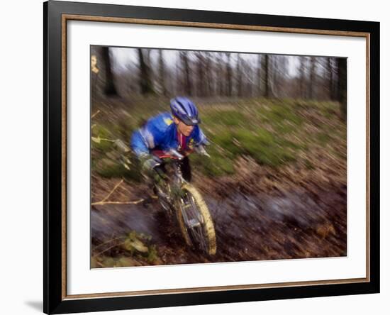 Young Male Recreational Mountain Biker Riding in the Forest-null-Framed Photographic Print