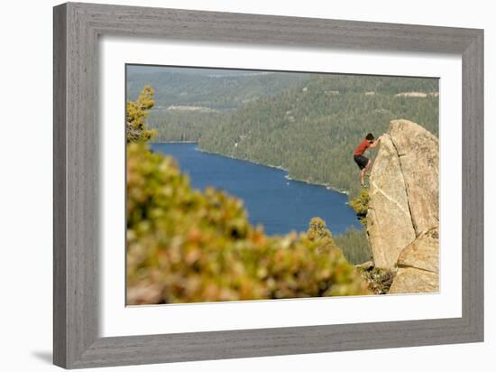 Young Man Bouldering On Donner Summit, CA-Justin Bailie-Framed Photographic Print