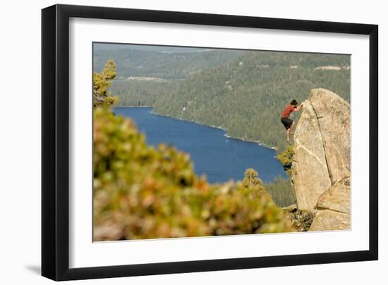 Young Man Bouldering On Donner Summit, CA-Justin Bailie-Framed Photographic Print