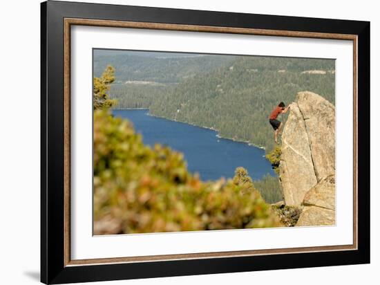 Young Man Bouldering On Donner Summit, CA-Justin Bailie-Framed Photographic Print