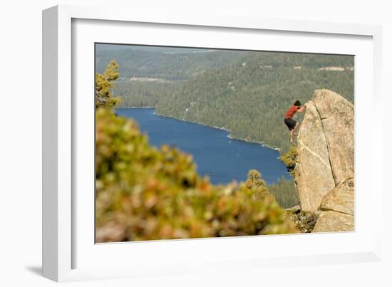 Young Man Bouldering On Donner Summit, CA-Justin Bailie-Framed Photographic Print