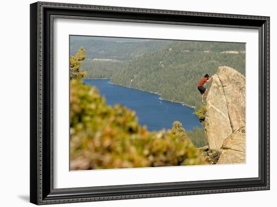 Young Man Bouldering On Donner Summit, CA-Justin Bailie-Framed Photographic Print