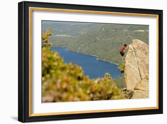 Young Man Bouldering On Donner Summit, CA-Justin Bailie-Framed Photographic Print