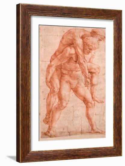 Young Man Carrying An Old Man on His Back (Aeneas And Anchises)-Raphael-Framed Giclee Print