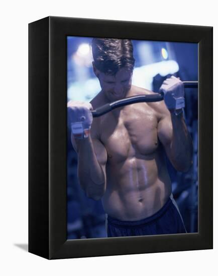 Young Man Exercising with Barbells-null-Framed Premier Image Canvas