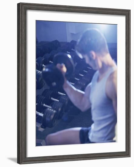 Young Man Exercising with Dumbbells-null-Framed Photographic Print