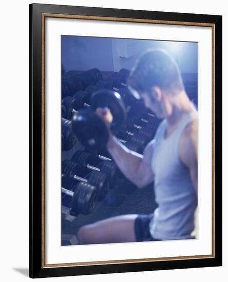 Young Man Exercising with Dumbbells-null-Framed Photographic Print