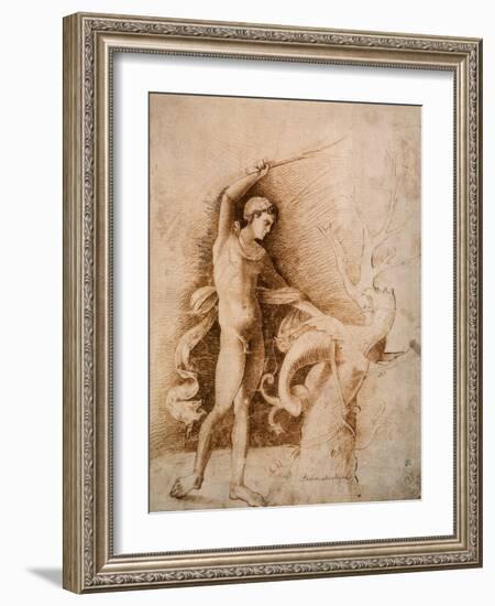 Young Man Fighting the Dragon, Late 15th Century-Andrea Mantegna-Framed Giclee Print