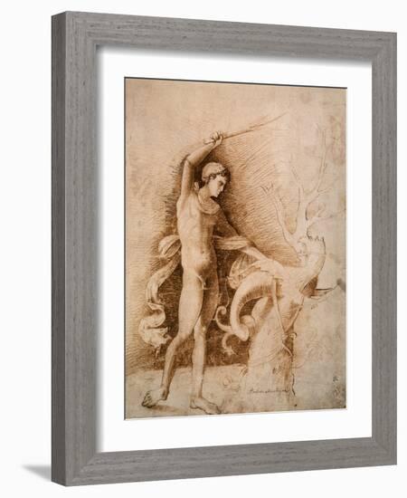 Young Man Fighting the Dragon, Late 15th Century-Andrea Mantegna-Framed Giclee Print