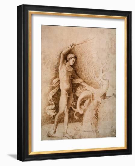 Young Man Fighting the Dragon, Late 15th Century-Andrea Mantegna-Framed Giclee Print