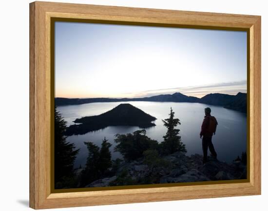 Young Man Hiking around Crater Lake National Park, Or.-Justin Bailie-Framed Premier Image Canvas