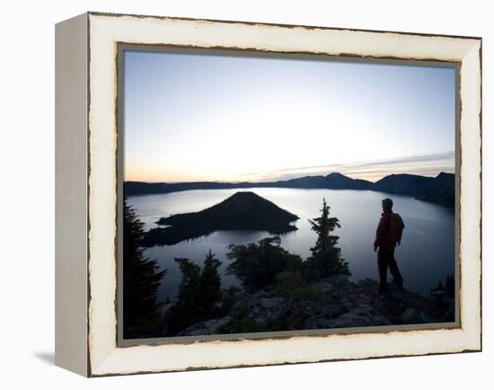 Young Man Hiking around Crater Lake National Park, Or.-Justin Bailie-Framed Premier Image Canvas
