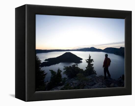 Young Man Hiking around Crater Lake National Park, Or.-Justin Bailie-Framed Premier Image Canvas