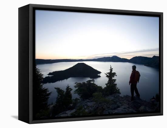 Young Man Hiking around Crater Lake National Park, Or.-Justin Bailie-Framed Premier Image Canvas