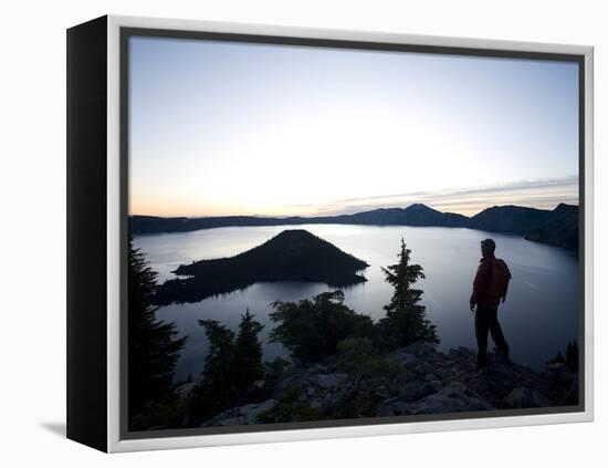 Young Man Hiking around Crater Lake National Park, Or.-Justin Bailie-Framed Premier Image Canvas