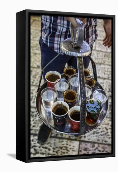 Young Man Holding a Tray with Coffee, Tea and Water in Old City, Jerusalem, Israel, Middle East-Yadid Levy-Framed Premier Image Canvas