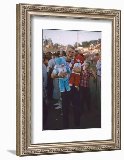 Young Man Holding Stuffed Bears Prizes at a Carnival Game at the Iowa State Fair, 1955-John Dominis-Framed Photographic Print