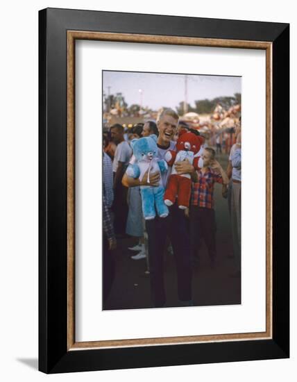 Young Man Holding Stuffed Bears Prizes at a Carnival Game at the Iowa State Fair, 1955-John Dominis-Framed Photographic Print