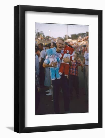 Young Man Holding Stuffed Bears Prizes at a Carnival Game at the Iowa State Fair, 1955-John Dominis-Framed Photographic Print