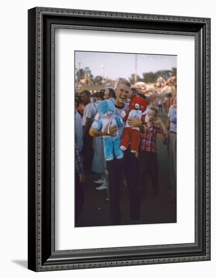 Young Man Holding Stuffed Bears Prizes at a Carnival Game at the Iowa State Fair, 1955-John Dominis-Framed Photographic Print