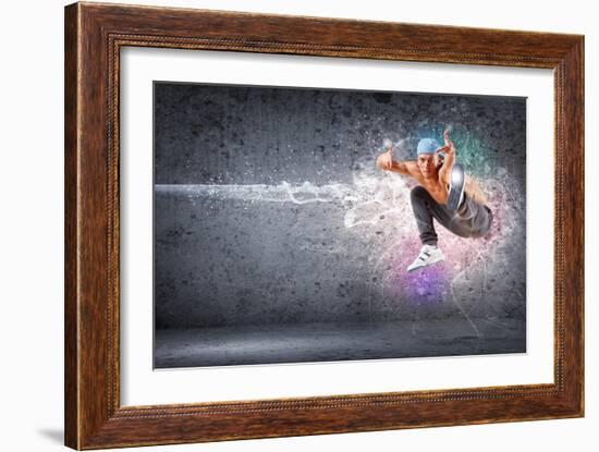 Young Man In A Blue Cap Dancing Hip Hop - Collage-Sergey Nivens-Framed Art Print