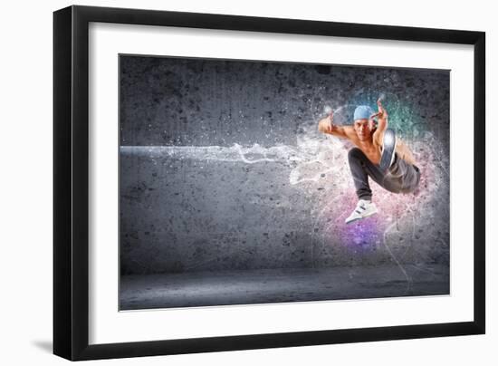 Young Man In A Blue Cap Dancing Hip Hop - Collage-Sergey Nivens-Framed Art Print