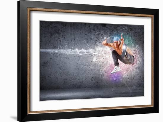 Young Man In A Blue Cap Dancing Hip Hop - Collage-Sergey Nivens-Framed Art Print