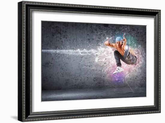 Young Man In A Blue Cap Dancing Hip Hop - Collage-Sergey Nivens-Framed Art Print