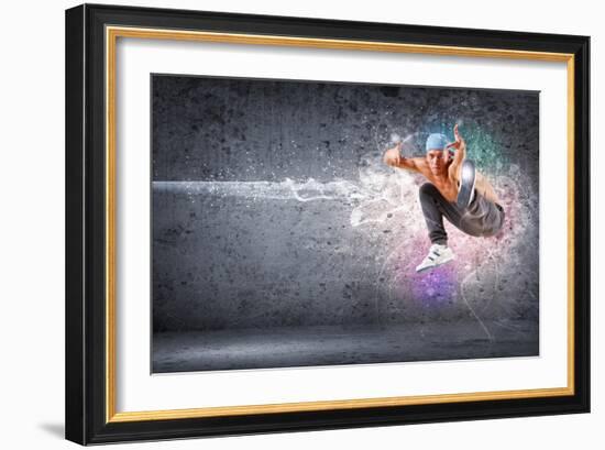 Young Man In A Blue Cap Dancing Hip Hop - Collage-Sergey Nivens-Framed Art Print