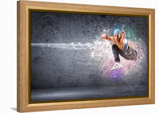 Young Man In A Blue Cap Dancing Hip Hop - Collage-Sergey Nivens-Framed Stretched Canvas