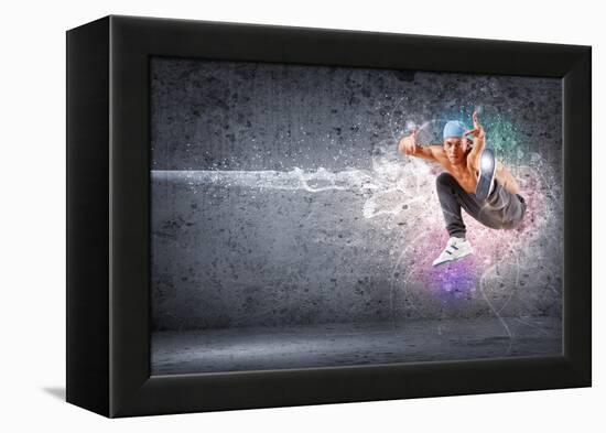 Young Man In A Blue Cap Dancing Hip Hop - Collage-Sergey Nivens-Framed Stretched Canvas