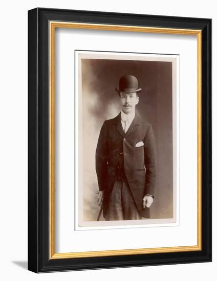 Young Man in Morning Coat, Bowler Hat and Cane: Perhaps an Office Clerk-null-Framed Photographic Print