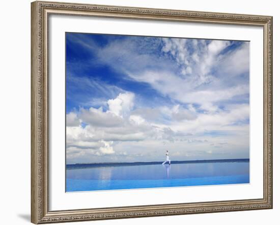 Young Man Meditating By Infinity Pool, Maldives, Indian Ocean, Asia-Sakis Papadopoulos-Framed Photographic Print