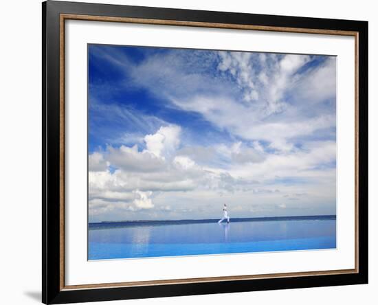 Young Man Meditating By Infinity Pool, Maldives, Indian Ocean, Asia-Sakis Papadopoulos-Framed Photographic Print