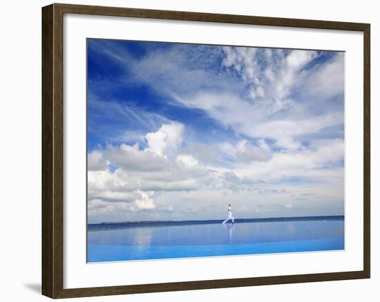 Young Man Meditating By Infinity Pool, Maldives, Indian Ocean, Asia-Sakis Papadopoulos-Framed Photographic Print