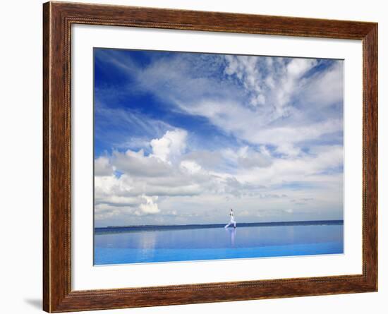 Young Man Meditating By Infinity Pool, Maldives, Indian Ocean, Asia-Sakis Papadopoulos-Framed Photographic Print