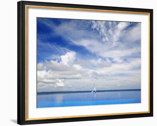 Young Man Meditating By Infinity Pool, Maldives, Indian Ocean, Asia-Sakis Papadopoulos-Framed Photographic Print