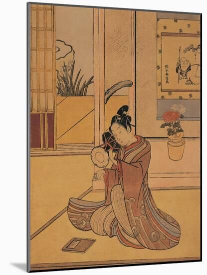 Young Man Playing the Drum-Suzuki Harunobu-Mounted Giclee Print
