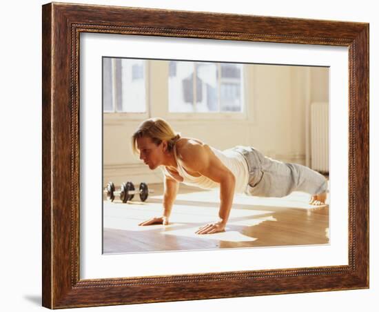 Young Man Preforming Push Up Exercise in Gym, New York, New York, USA-Chris Trotman-Framed Photographic Print