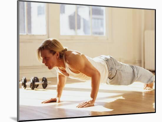 Young Man Preforming Push Up Exercise in Gym, New York, New York, USA-Chris Trotman-Mounted Photographic Print