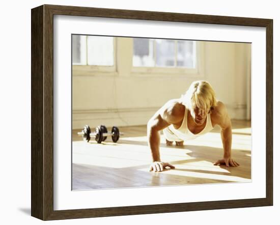 Young Man Preforming Push Up Exercise in Gym, New York, New York, USA-Chris Trotman-Framed Photographic Print