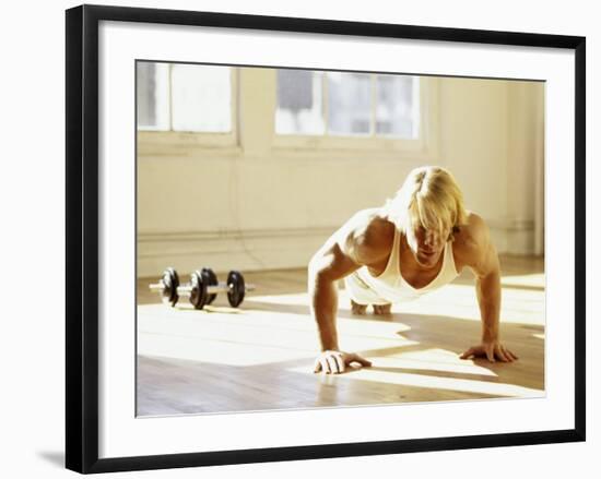 Young Man Preforming Push Up Exercise in Gym, New York, New York, USA-Chris Trotman-Framed Photographic Print