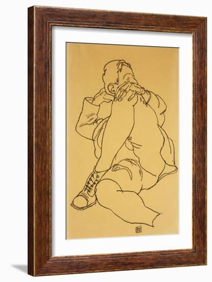 Young Man Reclining with his Head Resting on His Crossed Leg-Egon Schiele-Framed Giclee Print