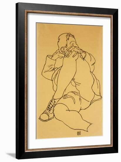 Young Man Reclining with his Head Resting on His Crossed Leg-Egon Schiele-Framed Giclee Print