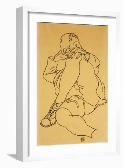 Young Man Reclining with his Head Resting on His Crossed Leg-Egon Schiele-Framed Giclee Print
