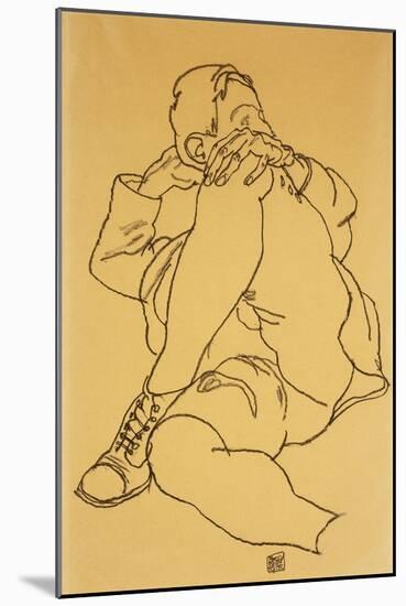 Young Man Reclining with his Head Resting on His Crossed Leg-Egon Schiele-Mounted Giclee Print