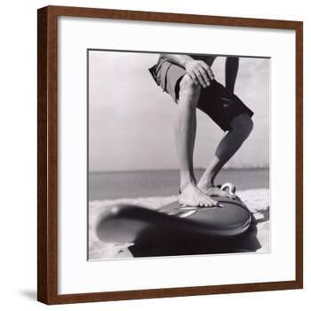 Young Man Standing on Surfboard on the Beach-Daniel Attia-Framed Photographic Print